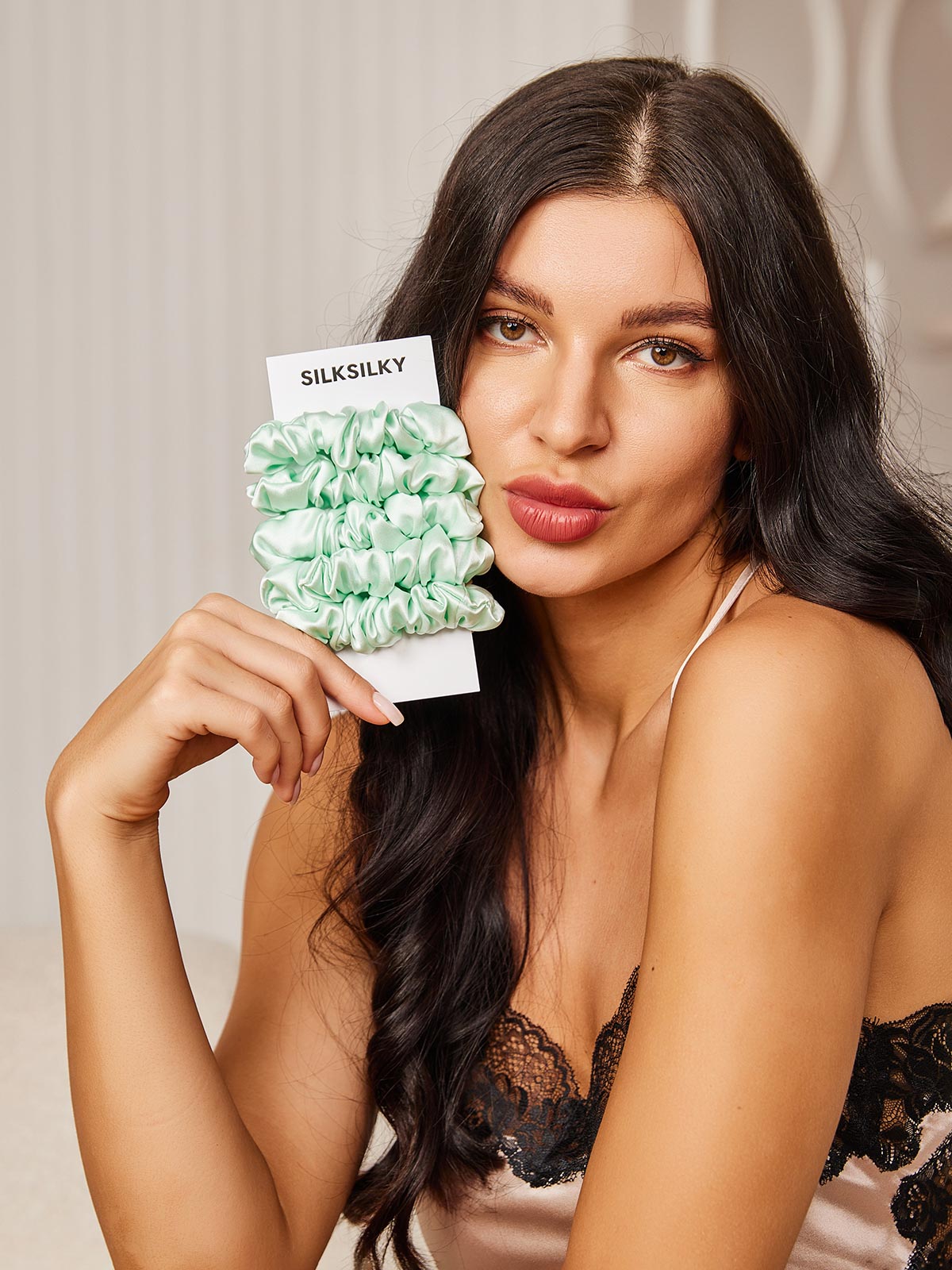 [Verde Claro] SilkSilky-ES 19Momme Seda Pura Scrunchie 002