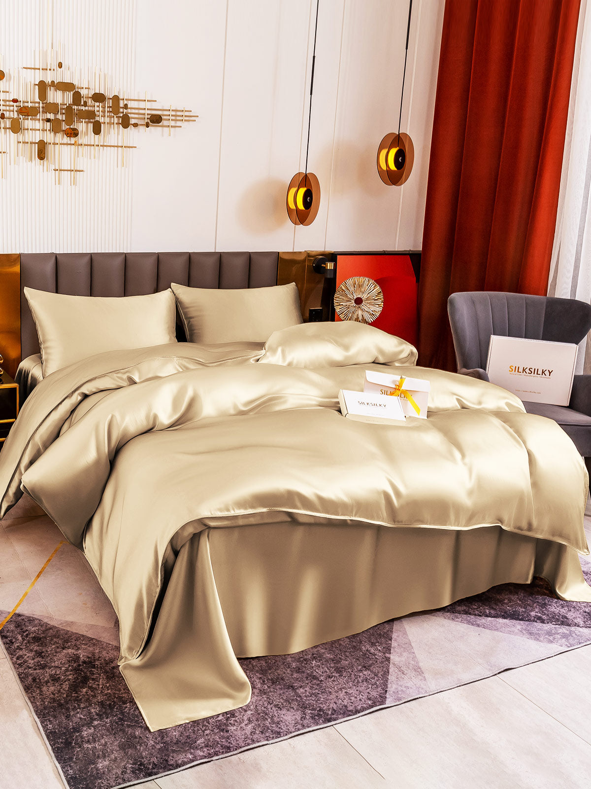 [Beige] SilkSilky-ES 19Momme Juego de ropa de cama 003