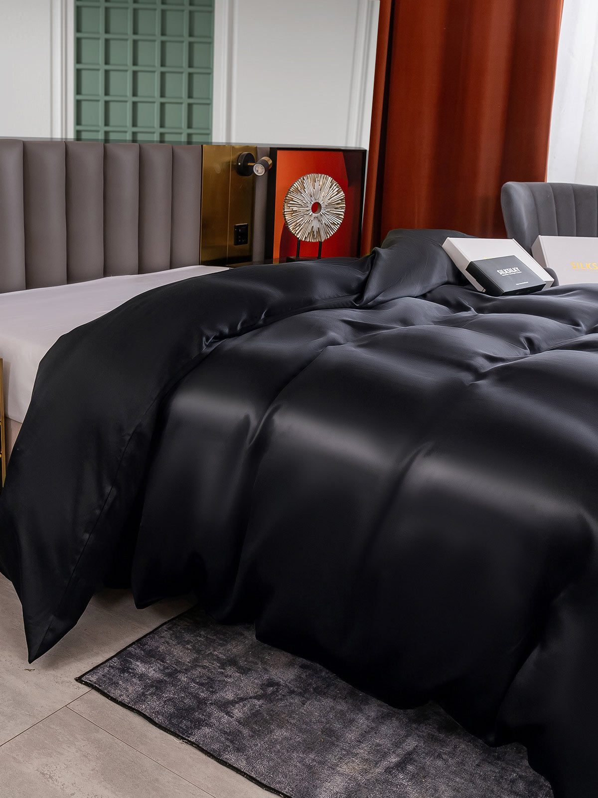 [Negro] SilkSilky-ES 25Momme Seda Pura Duvet Cover 002