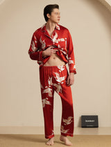 [Vino] SilkSilky-ES Long Sleeve Notch Collar Pijamas de hombre 005
