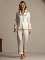 [Blanco] SilkSilky-ES Long Sleeve Lapel Collar Pijamas de mujer 008