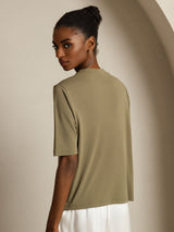 [Oliva Quemada] SilkSilky-ES Half Sleeve Crew Neck Camisetas de Mujer 002