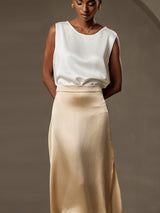 [Blanco] SilkSilky-ES Sleeveless Round Neck Top de tirantes 003
