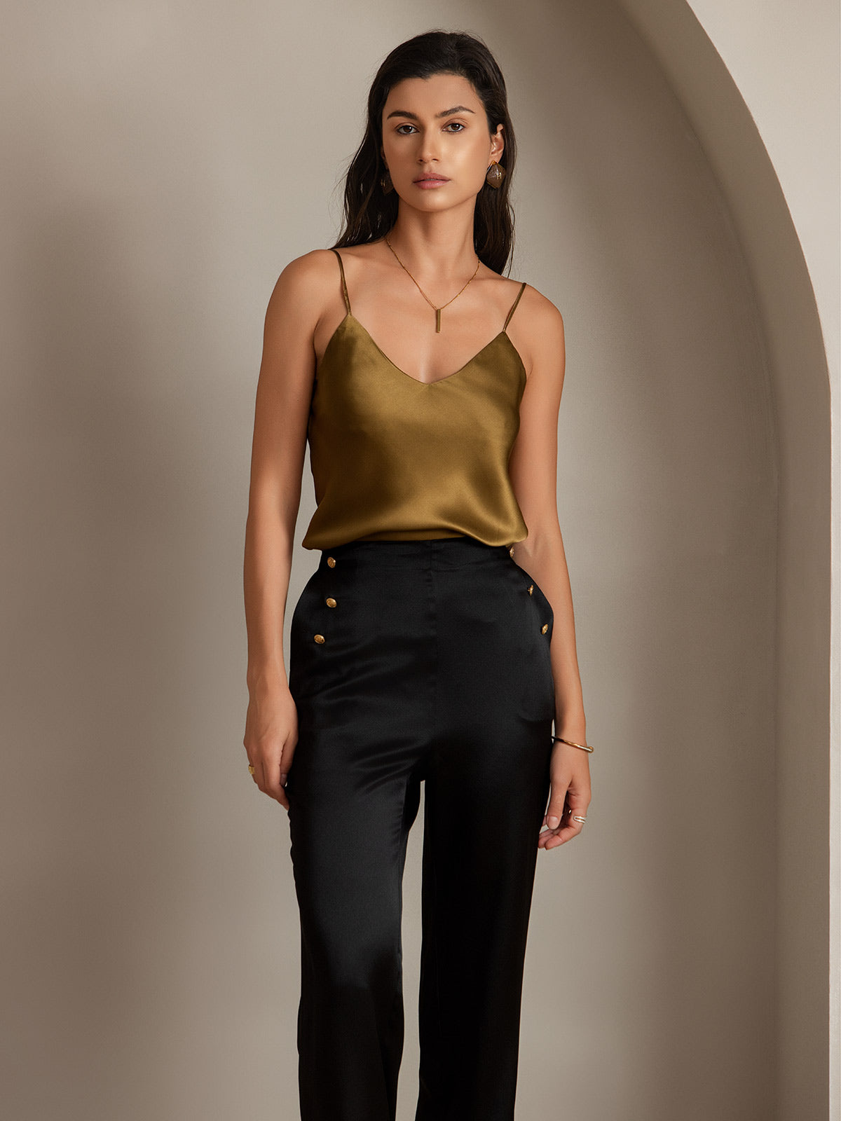 [Negro] SilkSilky-ES 19Momme Seda Womens Pants 006
