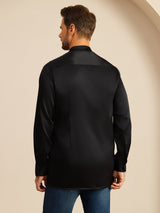 [Negro] SilkSilky-ES Long Sleeve Stand Collar Camisa de hombre 002