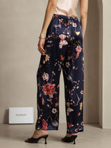 [Floral Azul Marino] SilkSilky-ES 19Momme Seda Womens Pants 002