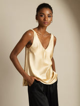 [Champán] SilkSilky-ES Sleeveless V Neck Top de tirantes 001