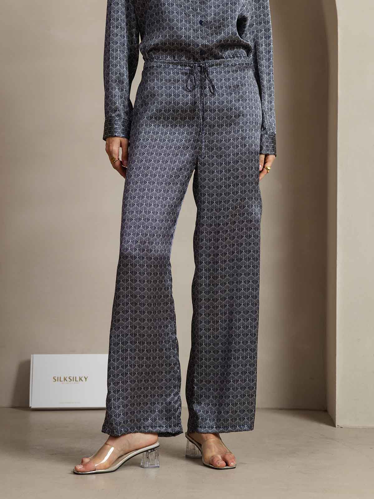 [Ginkgo Azul Marino] SilkSilky-ES 19Momme Seda Womens Pants 001