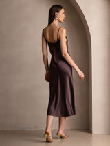 [Café] SilkSilky-ES Spaghetti Strap V Neck Vestido 002