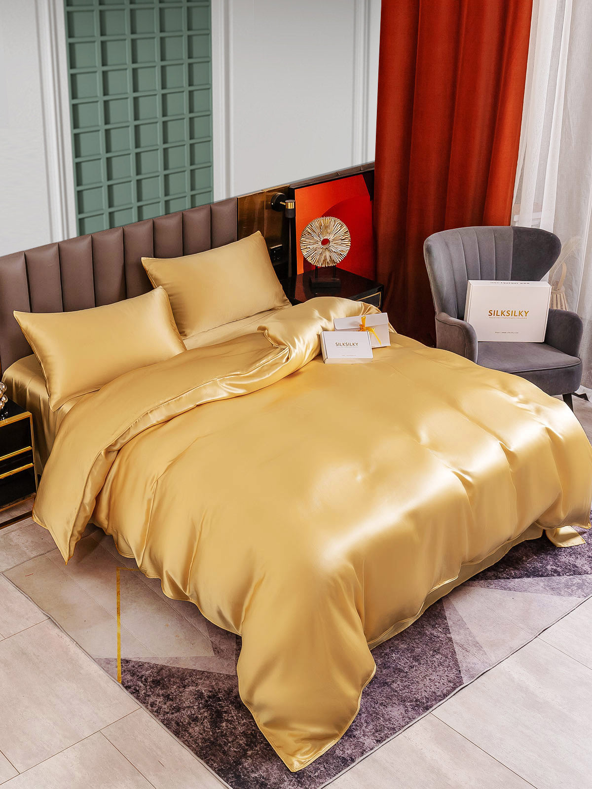 [Champán] SilkSilky-ES 25Momme Seda Pura Bedding Set 004