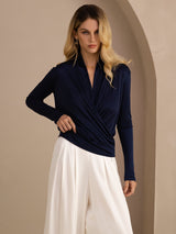 [Azul Oscuro] SilkSilky-ES Long Sleeve Blusas 004