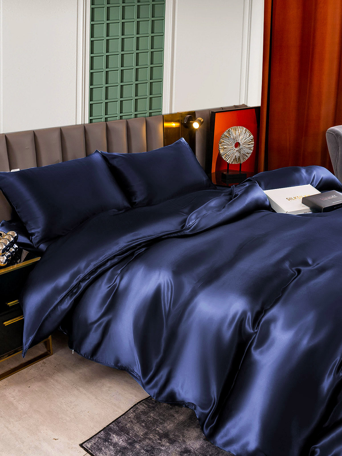[Azul Oscuro] SilkSilky-ES 25Momme Seda Pura Bedding Set 006