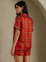 [Cuadros Rojos] SilkSilky-ES Short Sleeve Notch Collar Pijamas de mujer 002