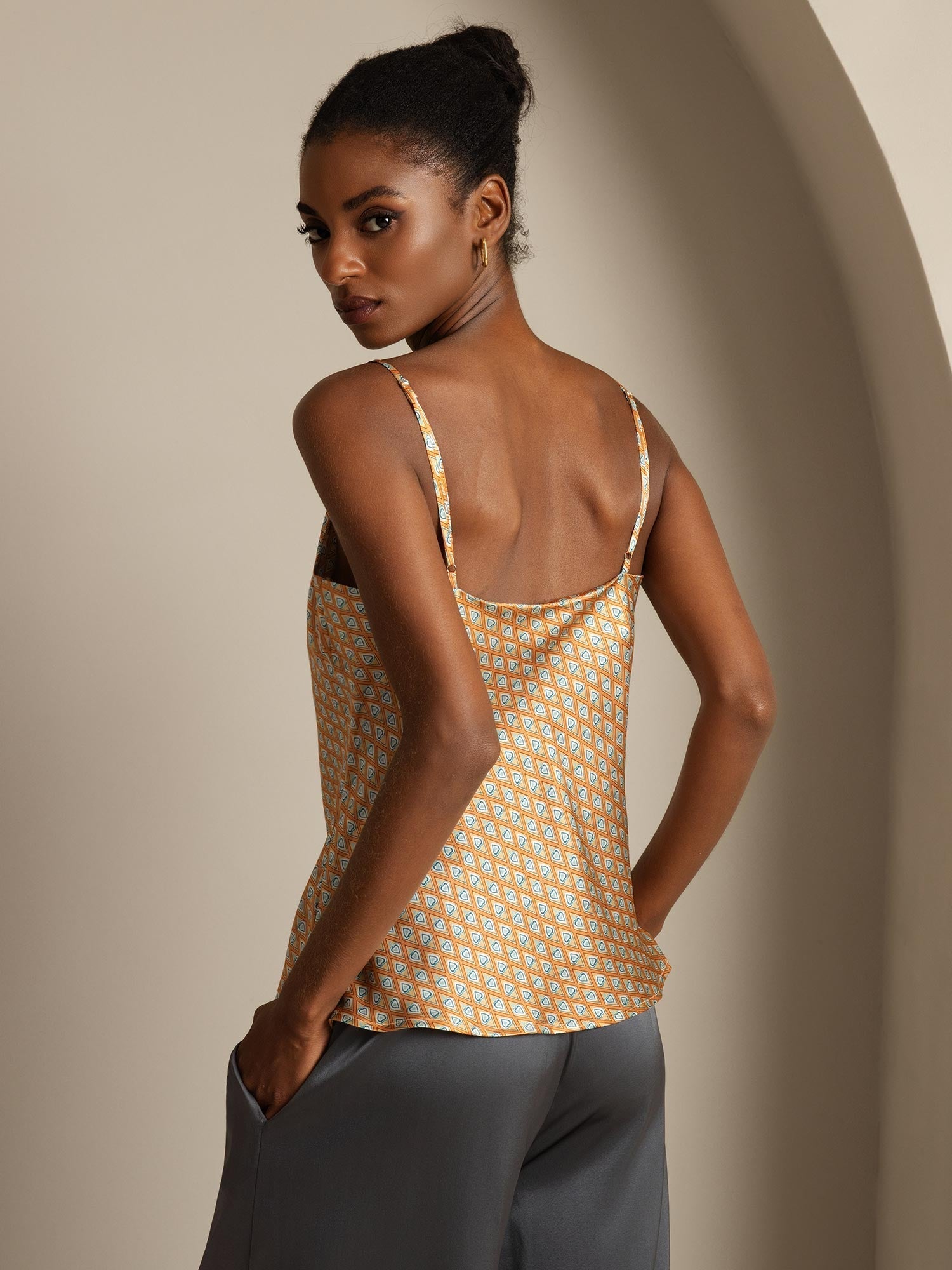 [Floral] SilkSilky-ES Seda Pura Cuello en V Top de tirantes 002,