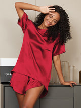 [Vino] SilkSilky-ES Short Sleeve Round Neck Pijamas de mujer 001