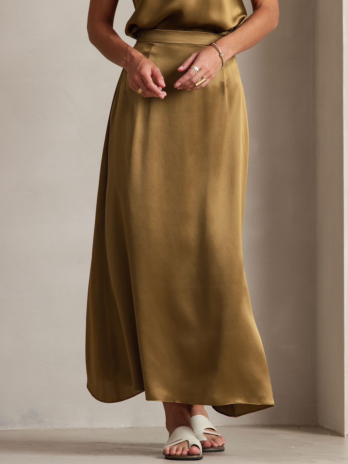 [Marrón] SilkSilky-ES 19Momme Seda Skirt 003