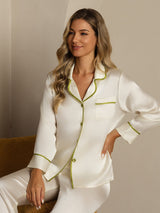 [Blanco] SilkSilky-ES Long Sleeve Lapel Collar Pijamas de mujer 001