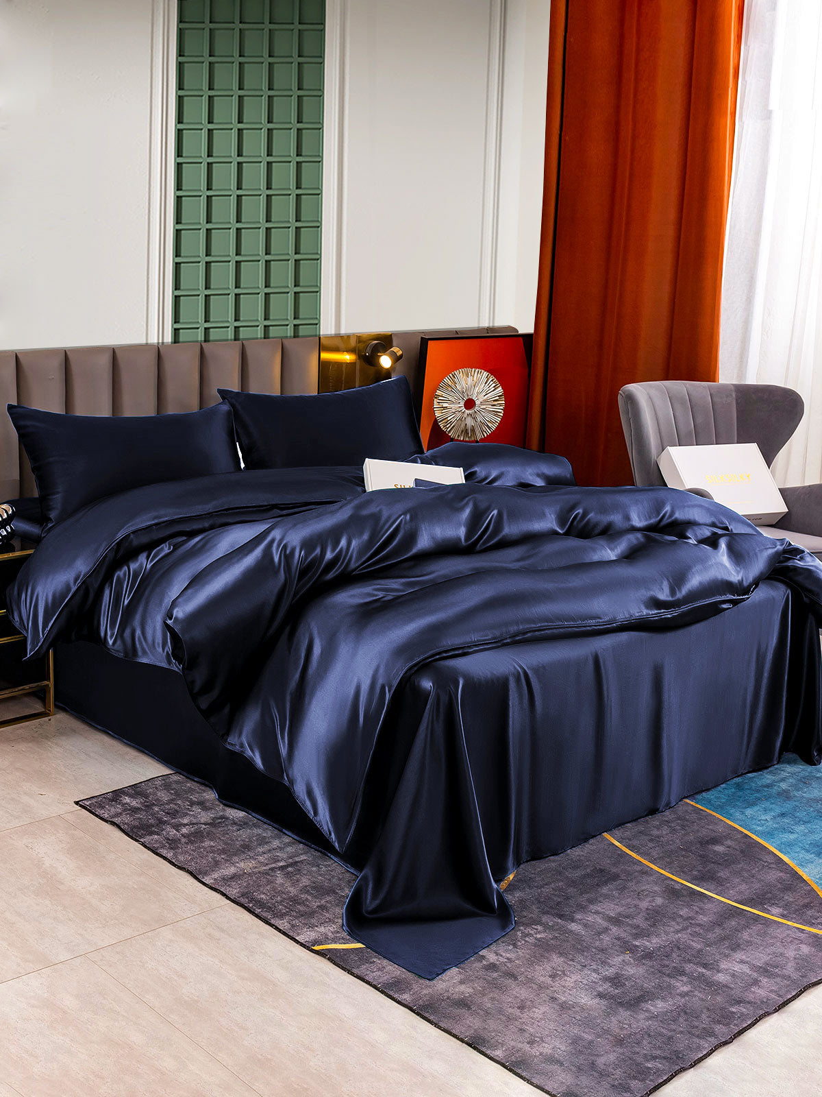 [Azul Oscuro] SilkSilky-ES 25Momme Seda Pura Bedding Set 002