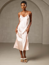 [Rosa] SilkSilky-ES Spaghetti Strap V Neck Vestido 001