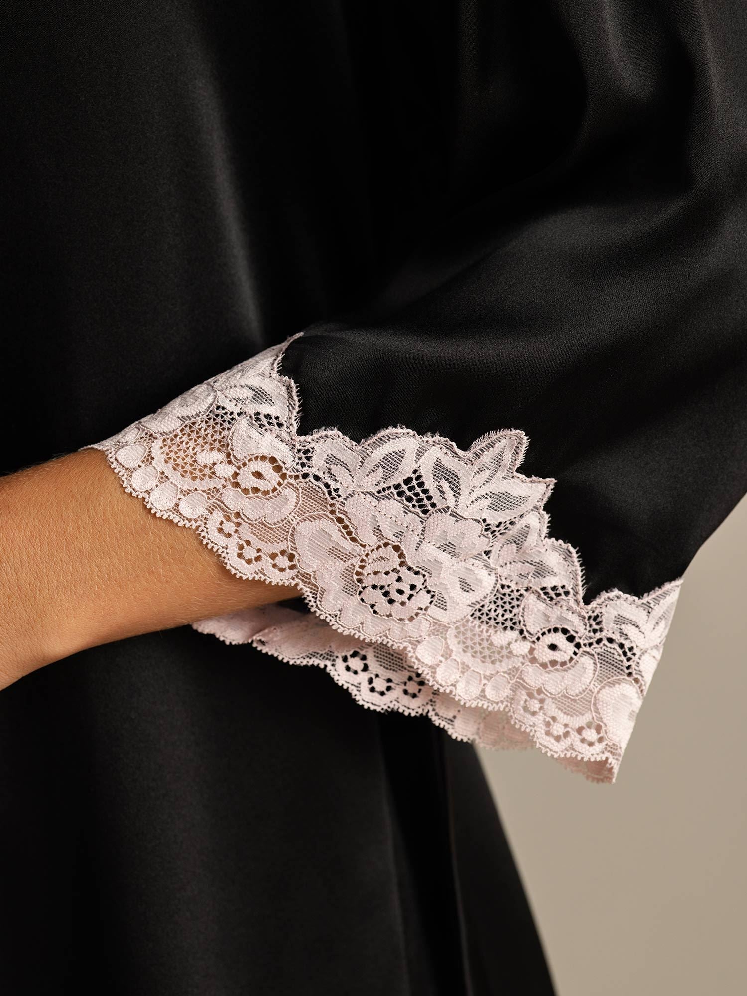 [Negro] SilkSilky-ES Seda Pura Womens Robe 004