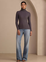 [Gris Oscuro] SilkSilky-ES Long Sleeve Turtle Neck Camisetas de Mujer 006