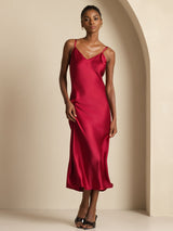 [Vino] SilkSilky-ES Spaghetti Strap V Neck Vestido 003