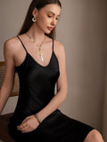 SilkSilky-ES Seda Pura Cuello en V profundo Vestido Negro 003