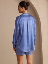 [Raya Diplomática Azul] SilkSilky-ES Long Sleeve Lapel Collar Women's Outfit Sets 002