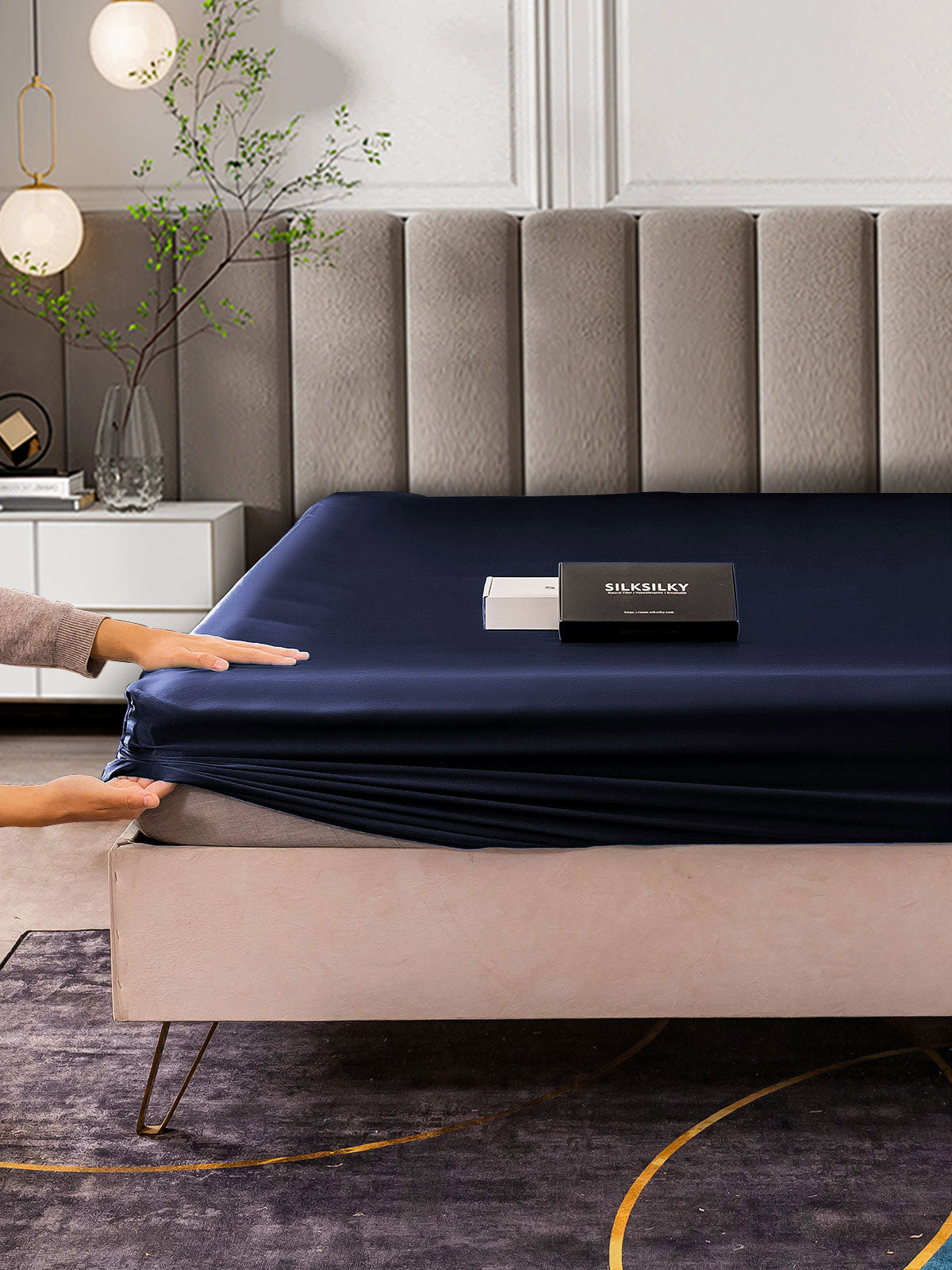 [Azul Oscuro] SilkSilky-ES 25Momme Seda Pura Sheet 005