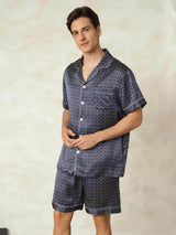 [Ginkgo Azul Marino] SilkSilky-ES Short Sleeve Lapel Collar Pijamas de hombre 003
