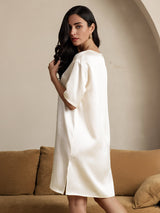 [Beige] SilkSilky-ES Half Sleeve V Neck Camisón 002