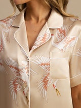 [Champán] SilkSilky-ES Short Sleeve Lapel Collar Pijamas de mujer 005