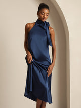 [Azul Oscuro] SilkSilky-ES Sleeveless Halter Vestido 007