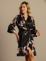 [Negro] SilkSilky-ES 3/4 Sleeve Bata de mujer 008