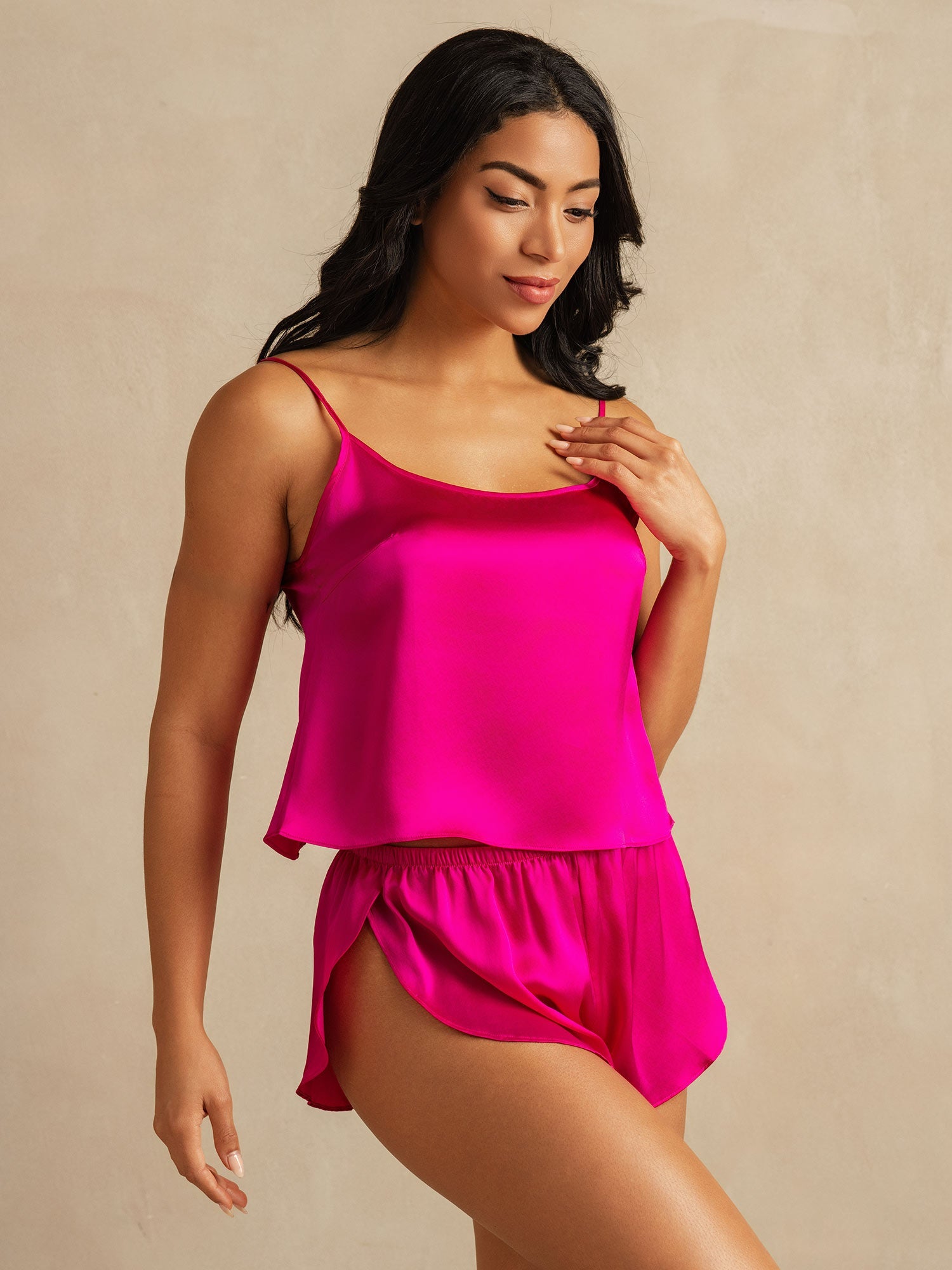 [Rosa Roja] SilkSilky-ES Seda Pura Camisole Set 003