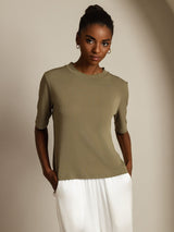 [Oliva Quemada] SilkSilky-ES Half Sleeve Crew Neck Camisetas de Mujer 003