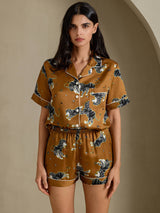 [León Marrón] SilkSilky-ES Short Sleeve Notch Collar Pijamas de mujer 004