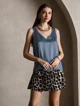 [Verde Azulado Real] SilkSilky-ES Sleeveless V Neck Top de tirantes 007
