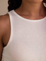 [Blanco] SilkSilky-ES Sleeveless Crew Neck Top de tirantes 005