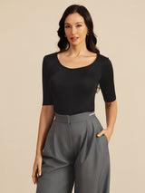 [Negro] SilkSilky-ES Half Sleeve Camisetas de Mujer 005
