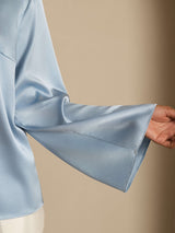 [Azul Grisáceo] SilkSilky-ES Long Sleeve Boat Neck Blusa 005