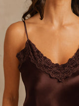 [Marrón] SilkSilky-ES Spaghetti Strap V Neck Conjunto de tirantes 004