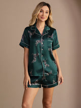 [Cebra Esmeralda] SilkSilky-ES Short Sleeve Lapel Collar Pijamas de mujer 001