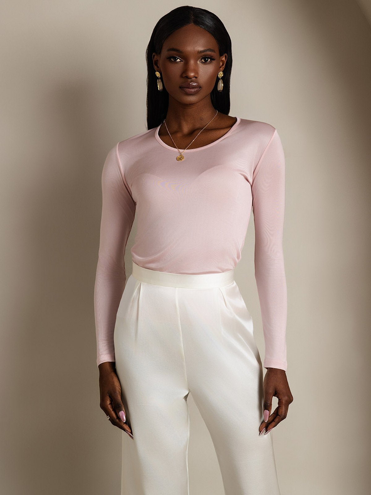 [Rosa Coral] SilkSilky-ES Seda Womens T-Shirt 001