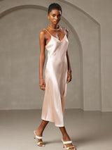 [Rosa] SilkSilky-ES Spaghetti Strap V Neck Vestido 003
