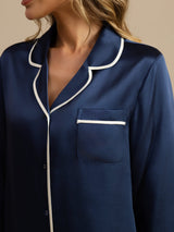 [Azul Oscuro] SilkSilky-ES Long Sleeve Lapel Collar Pijamas de mujer 004