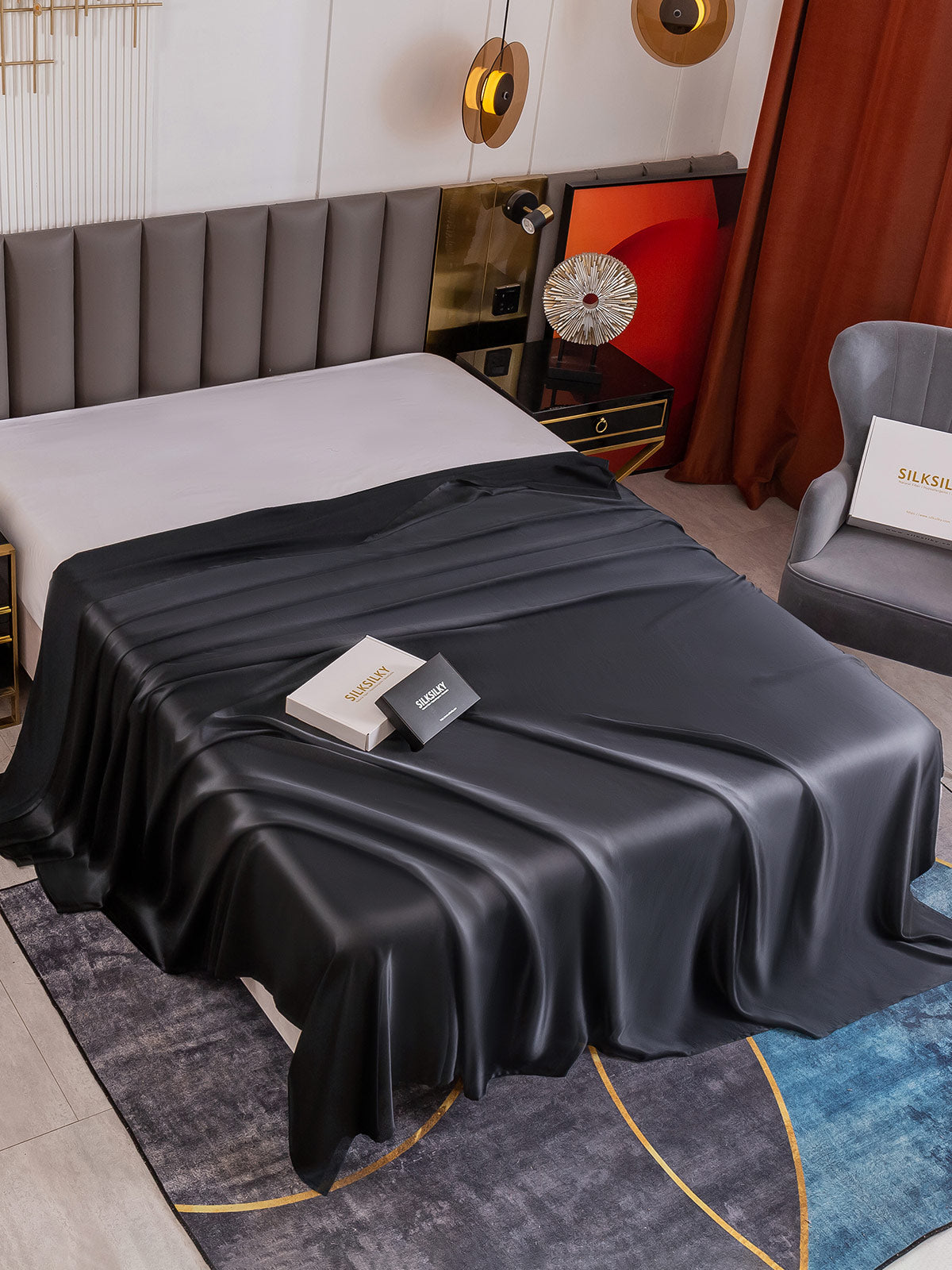 [Negro] SilkSilky-ES 19Momme Seda Pura Sheet 001
