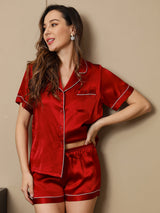 [Vino] SilkSilky-ES Short Sleeve Lapel Collar Pijamas de mujer 005
