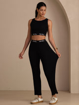 [Negro] SilkSilky-ES Sleeveless Crew Neck Women's Outfit Sets 006