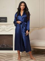 [Azul Oscuro] SilkSilky-ES Long Sleeve Bata de mujer 006